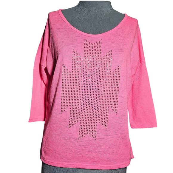 Bright Pink Embellished Tee Size Large - Picture 1 of 3
